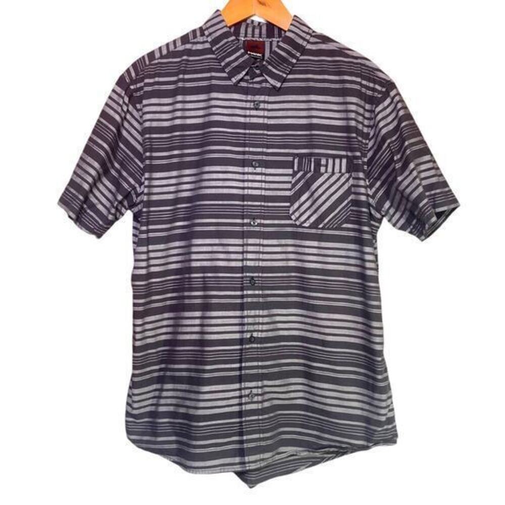 Tony Hawk Black Gray Stripe Button Down Short‎ Sleeve Men Size XXL Skater